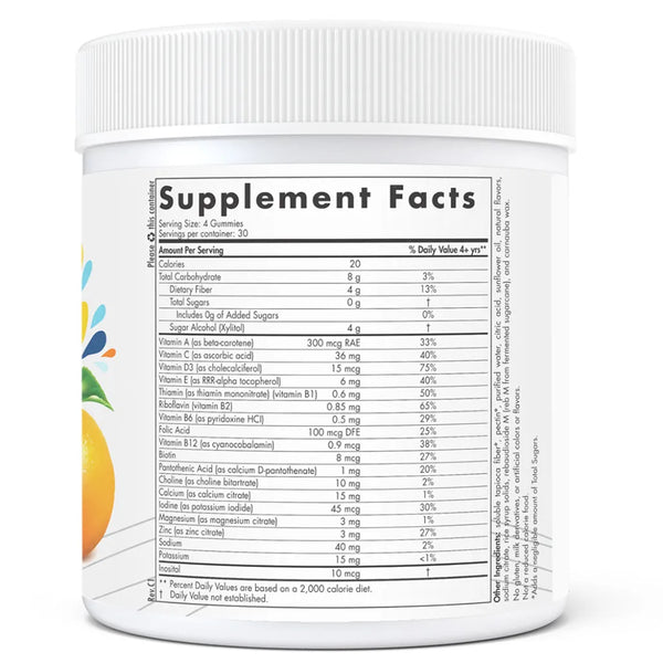 Ingredients of Zero Sugar Kids Multi Gummies Dietary Supplement - Vitamin A, C, D3, E