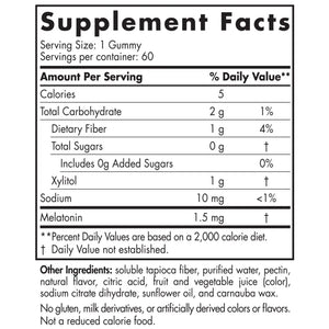 Ingredients of Zero Sugar Melatonin Gummies Dietary Supplement - Xylitol 1 g, Sodium 10 mg, Melatonin 1.5 mg