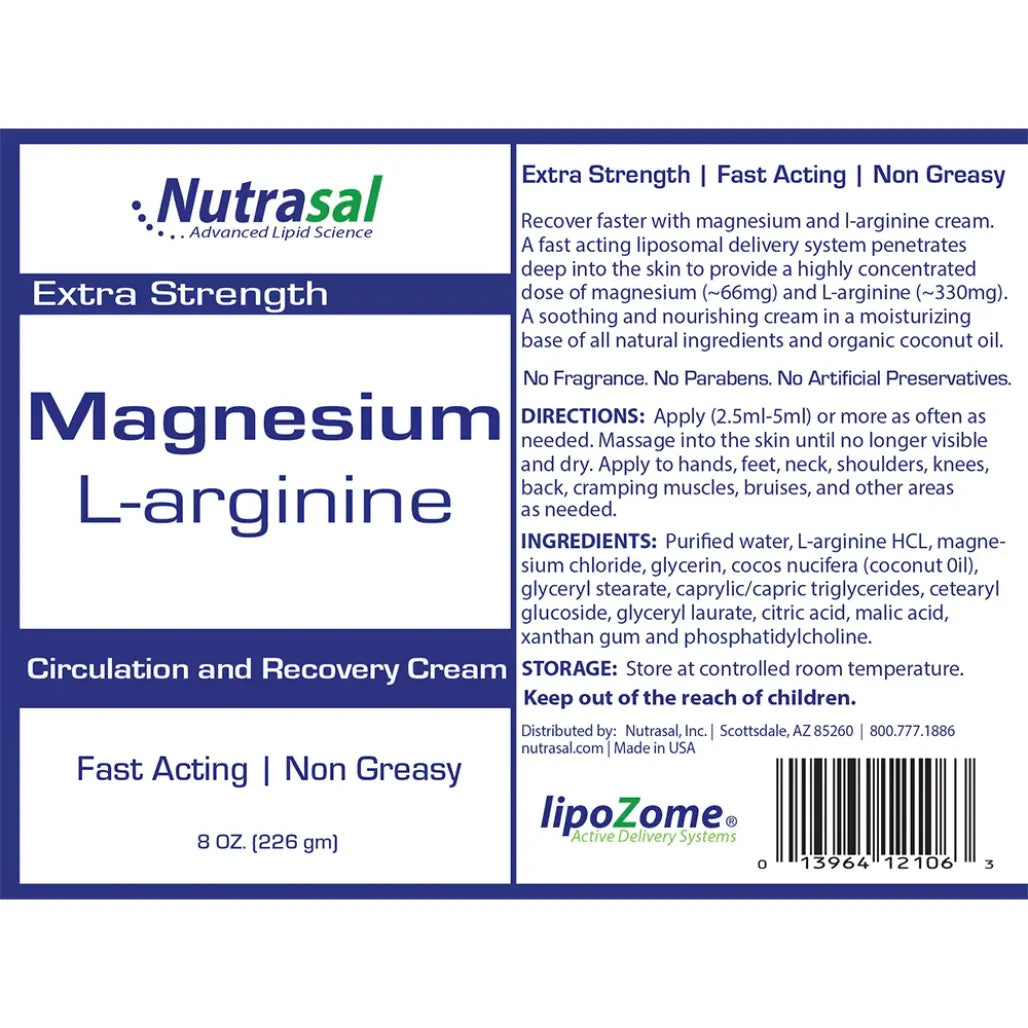 Magnesium L-arginine Cream 8 oz Nutrasal (PhosChol)