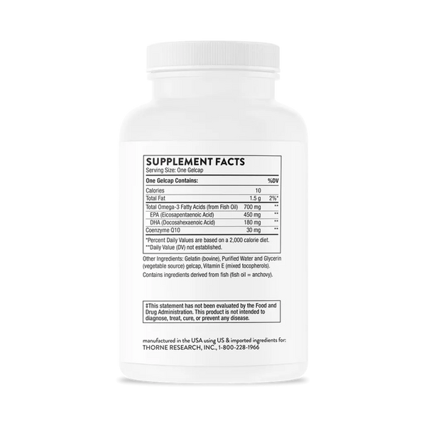 Thorne Omega-3 with CoQ10 90 gelcaps supplement facts