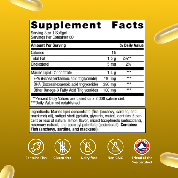 OmegaGenics 5-in-1 Fish Oil, 1000mg EPA-DHA, Lemon Flavor Softgels