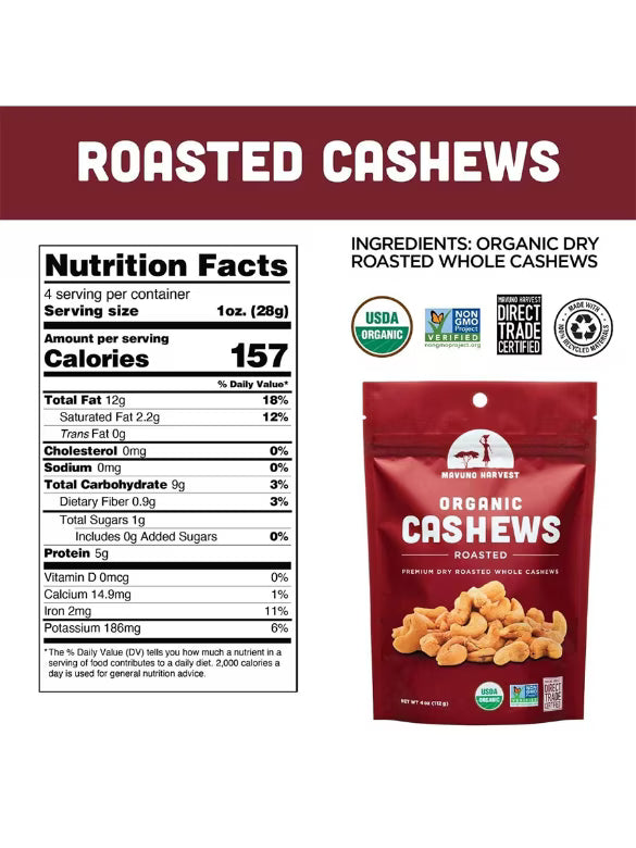Organic Cashews - Roasted - 4 oz (112 Grams)