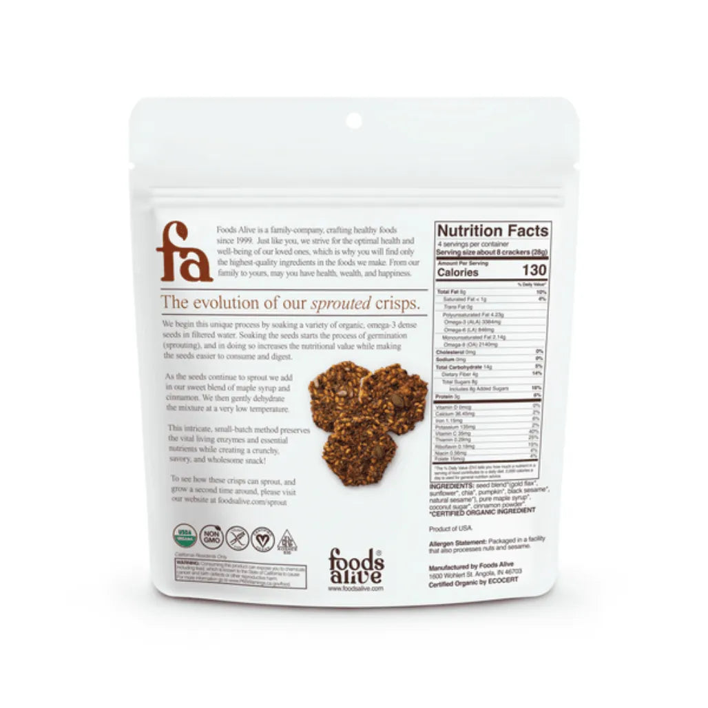 Organic Maple Cinnamon Snack Crack by Foods Alive at Nutriessential.com
