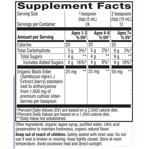 Organic Sambucus Syrup for Kids Natures way