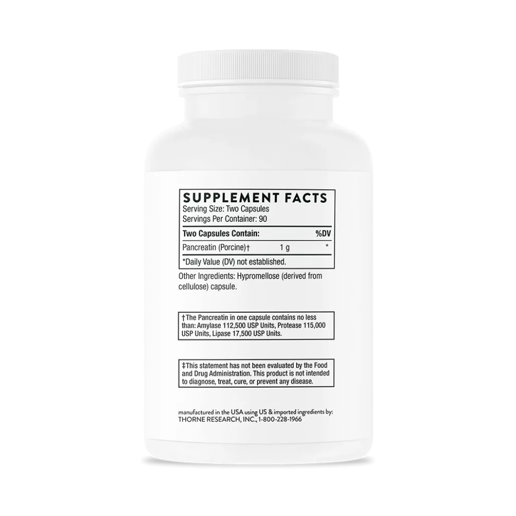 Thorne Pancreatic Enzymes 180 caps supplement facts