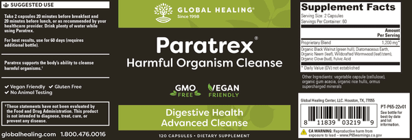 Paratrex Harmful Organism Cleanse by Global Healing - 120 Capsules