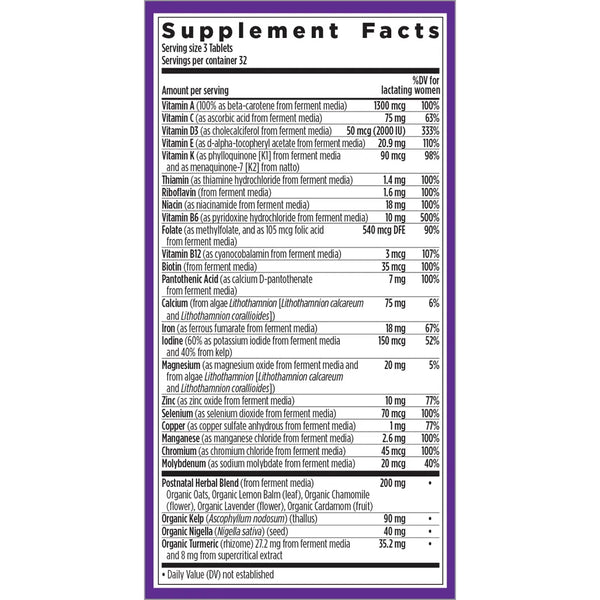 Ingredients of Perfect Postnatal 96 tabs dietary supplement - vitamin A, vitamin C, niacin