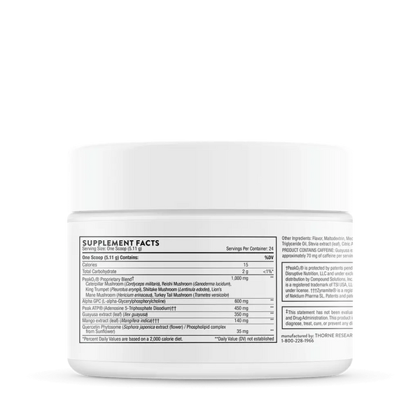 Thorne Pre-Workout Elite 4.32 oz supplement facts