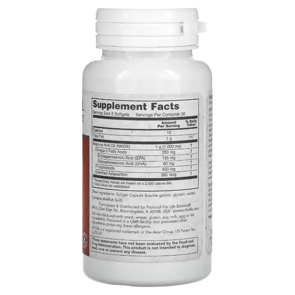 Krill Oil 500 mg Neptune NKO 60 gels Protocol for life Balance