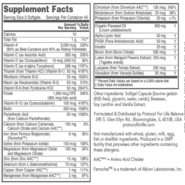Ortho Multi w/Flax Oil 400 mg protocol for life balance