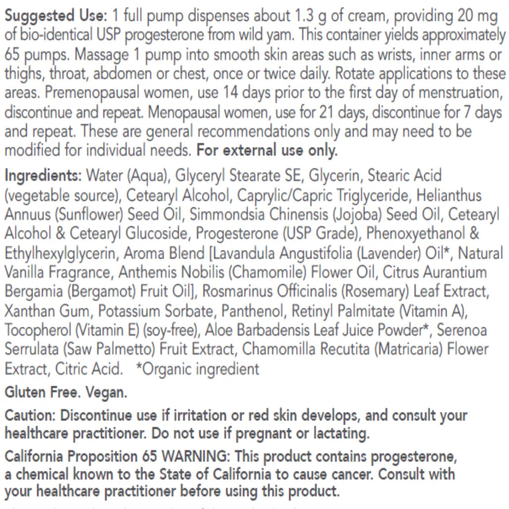 Progesterone Cream w/Lavender 3 oz Protocol for life Balance