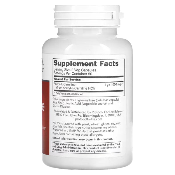 Acetyl-L-Carnitine 500 mg Protocol for life Balance