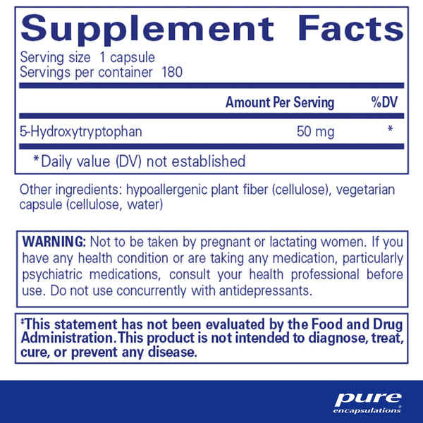 Ingredients of Pure Encapsulations 5-HTP (5-Hydroxytryptophan) 50 mg Dietary Supplement