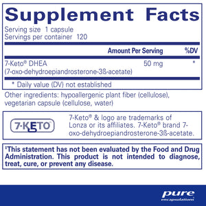Ingredients of 7-Keto DHEA 50 mg by Pure Encapsulations