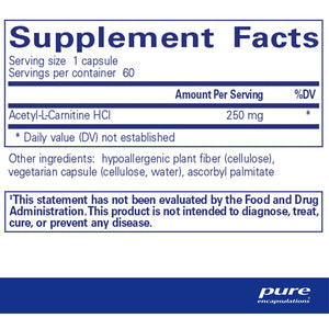 Pure Encapsulations Acetyl-L-Carnitine 250 mg supplements facts