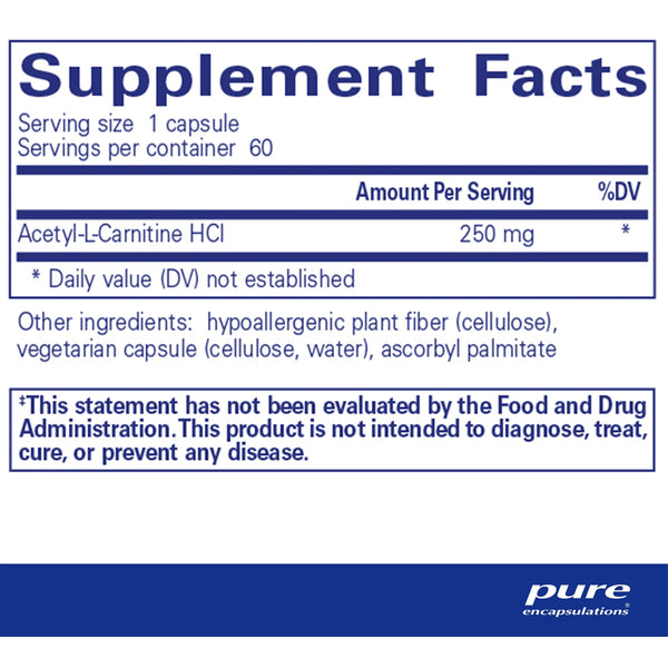 Pure Encapsulations Acetyl-L-Carnitine 250 mg supplements facts