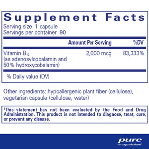 Pure Encapsulations Adenosyl Hydroxy B12 supplements facts