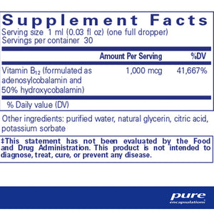Pure Encapsulations Adenosyl Hydroxy B12 liquid supplements facts