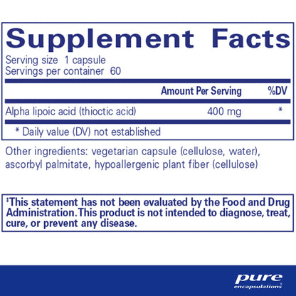 Alpha Lipoic Acid 400mg Pure Encapsulations - Ingredients