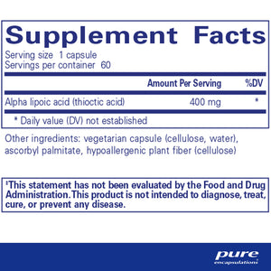 Pure Encapsulations Alpha Lipoic Acid 400 mg supplements ingredients