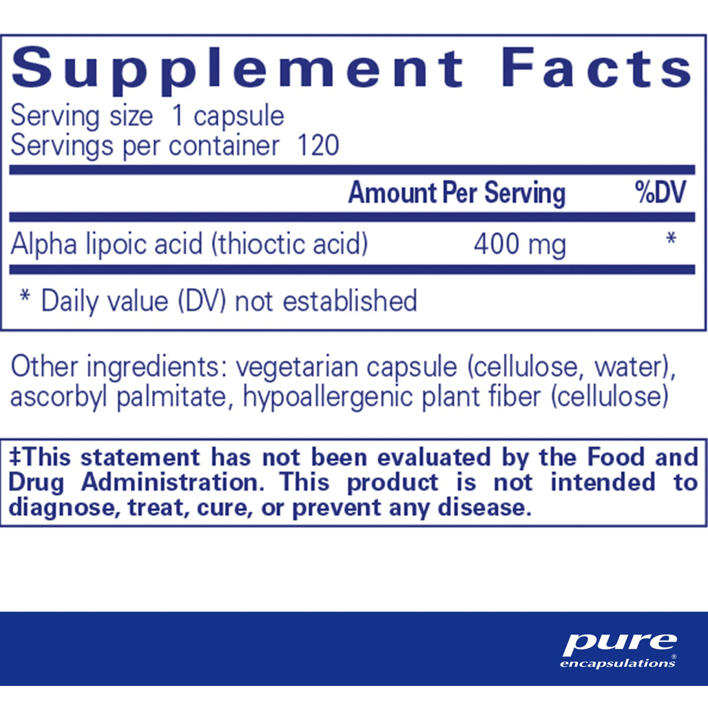 Alpha Lipoic Acid 400mg Pure Encapsulations - Supplements Facts