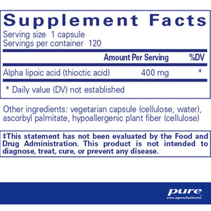 Pure Encapsulations Alpha Lipoic Acid 400 mg supplements facts