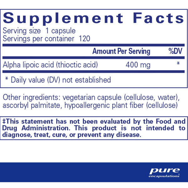 Pure Encapsulations Alpha Lipoic Acid 400 mg supplements facts