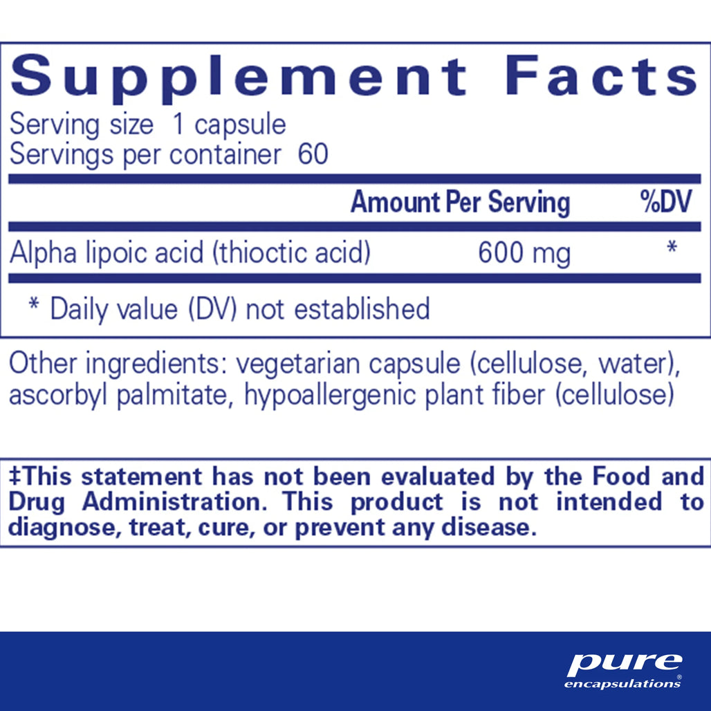 Alpha Lipoic Acid 600mg Pure Encapsulations - Supplement Ingredients