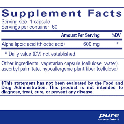 Alpha Lipoic Acid 600mg Pure Encapsulations - Supplement Ingredients