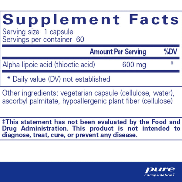 Pure Encapsulations Alpha Lipoic Acid 600 mg supplements facts