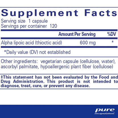 Pure Encapsulations Alpha Lipoic Acid 600mg - Ingredients