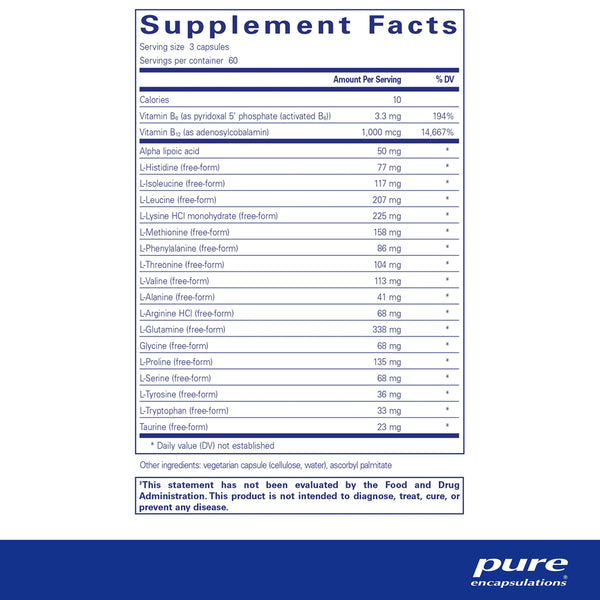 Pure Encapsulations Amino-NR supplements facts