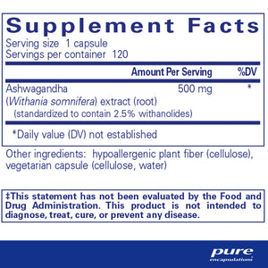 Pure Encapsulations Ashwagandha 500 mg ingredients