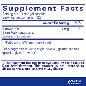 Pure Encapsulations Astaxanthin 4 mg supplements facts