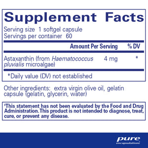 Pure Encapsulations Astaxanthin 4 mg supplements ingredients