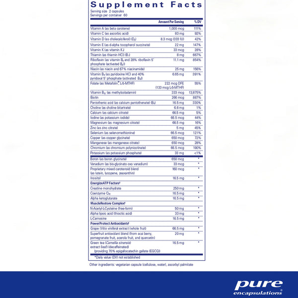 Pure Encapsulations Athletic Nutrients supplements facts