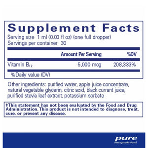 Pure Encapsulations B12 5000 Liquid supplements facts