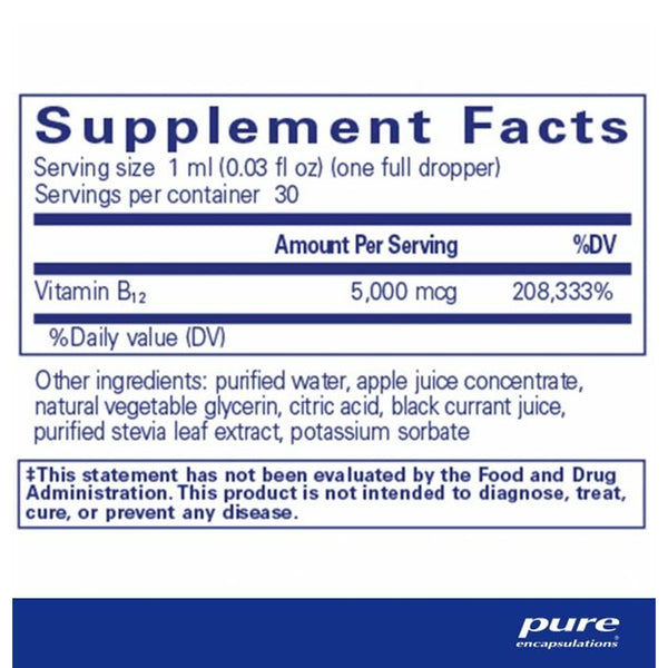 Pure Encapsulations B12 5000 Liquid supplements facts