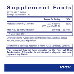 Pure Encapsulations B12 Folate supplements facts