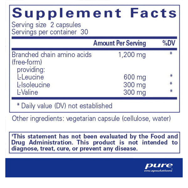 Pure Encapsulations BCAA 600 mg supplements facts