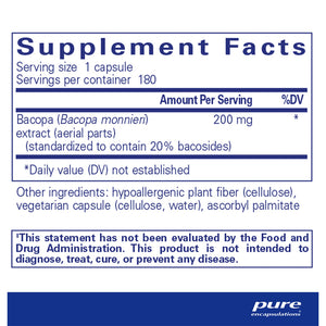 Pure Encapsulations Bacopa Monnieri 200 mg supplements facts