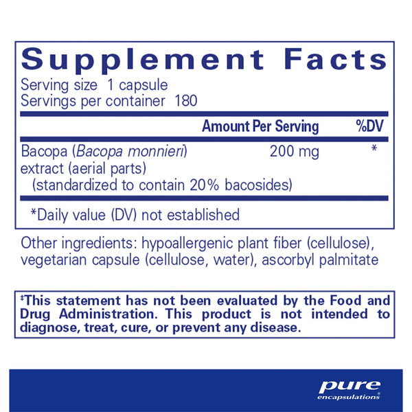 Pure Encapsulations Bacopa Monnieri 200 mg supplements facts