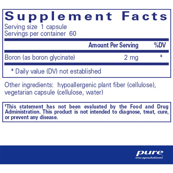 Pure Encapsulations Boron Glycinate 2 mg supplements facts