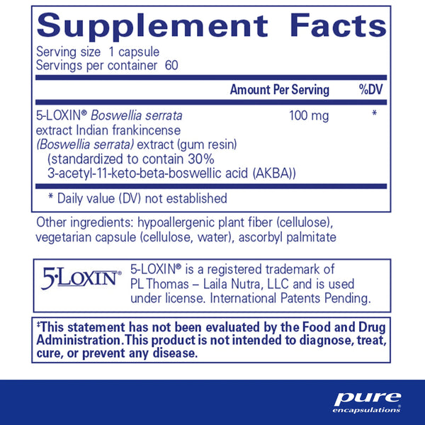 Pure Encapsulations Boswellia AKBA supplements facts
