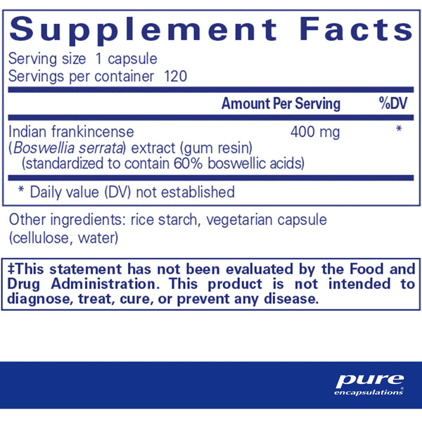 Pure Encapsulations Boswellia supplements ingredients