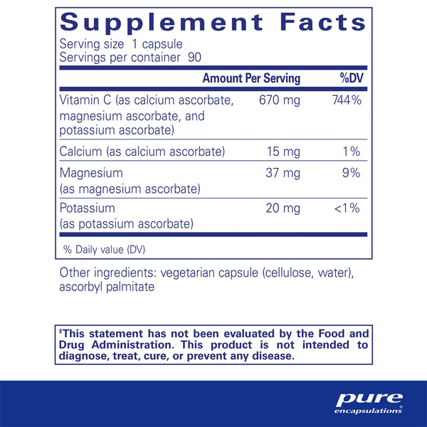 Pure Encapsulations Buffered Ascorbic Acid supplements facts