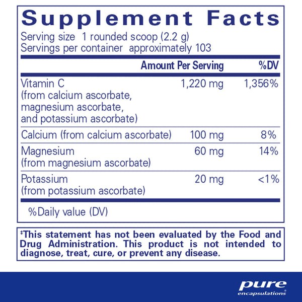 Pure Encapsulations Buffered Ascorbic Acid Powder supplements facts