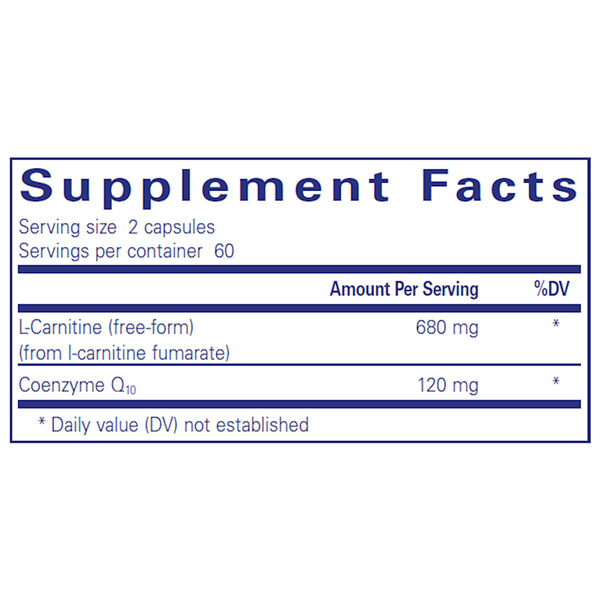 Pure Encapsulations CoQ10 L-Carnitine Fumarate supplements facts