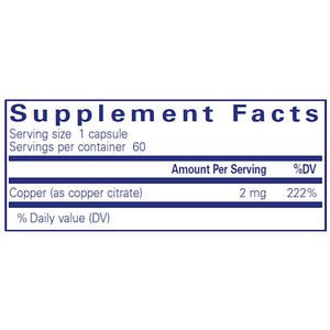 Pure Encapsulations Copper (Citrate) 2 mg supplements facts
