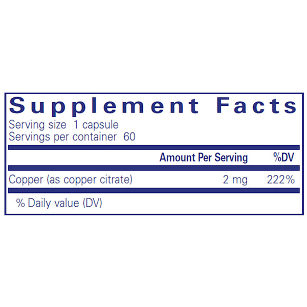 Pure Encapsulations Copper (Citrate) 2 mg supplements facts
